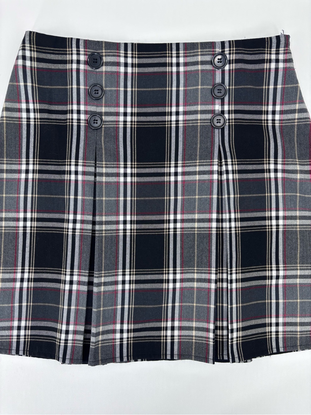 Point Zero Nicole Benisti Black and Gray Plaid Pleated A-Line Mini Skirt, 10 - Picture 2 of 14